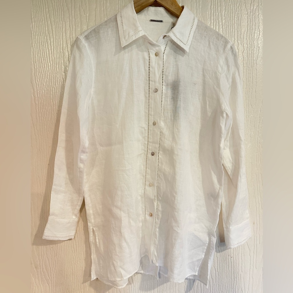 NWT Ellie Tahari White Linen Button Down Shirt XS